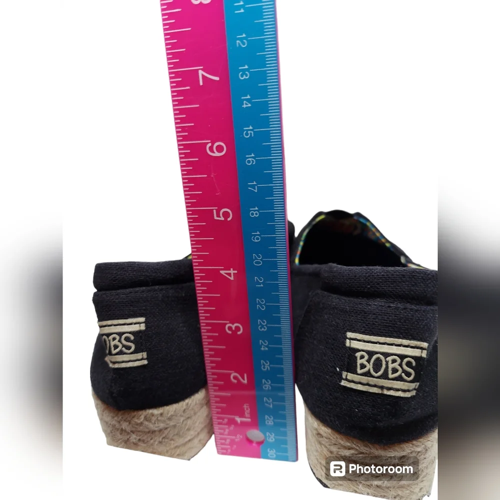 BOBS From Skechers Black Canvas Espadrilles Slip-On Shoes Women's Size 9.5